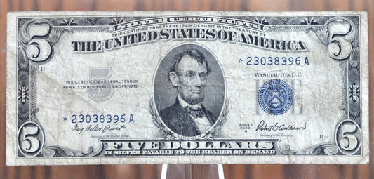 1953 5 Dollar Star Note Silver Certificate - Star Note - 1953 Blue Seal 5 Dollar Bill Five Dollar Silver Certificate 1953 Star Note