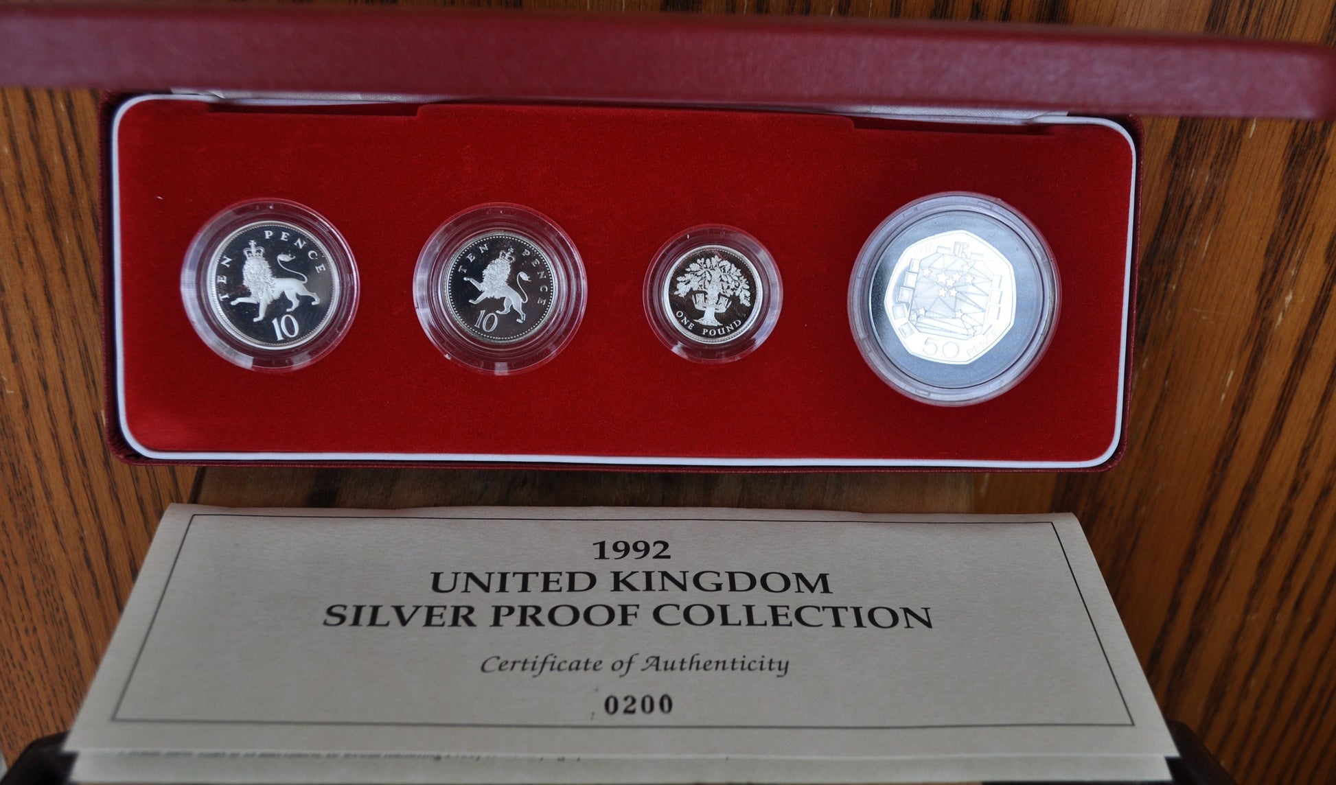 1992 United Kingdom Silver Proof Collection - Four Coins - One Pound Fifty Pence Ten Pence (Old & New Size)