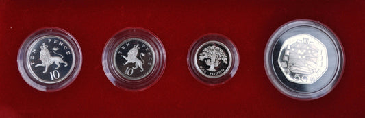 1992 United Kingdom Silver Proof Collection - Four Coins - One Pound Fifty Pence Ten Pence (Old & New Size)