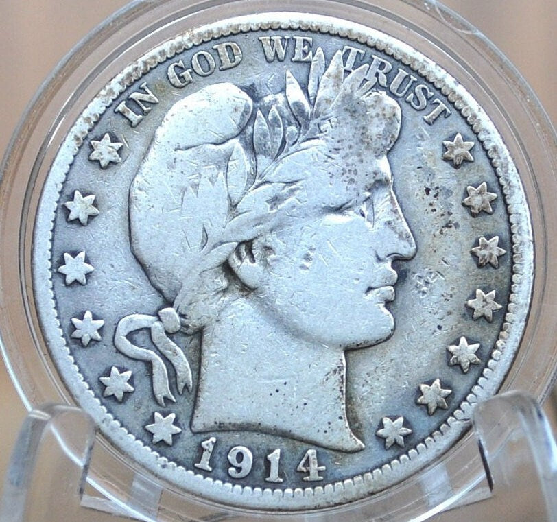 1914-S Barber Silver Half Dollar - F (Fine) Grade / Condition - San Francisco Mint - 1914S Half Dollar 1914 S Barber 50 Cent Coin 1914 US