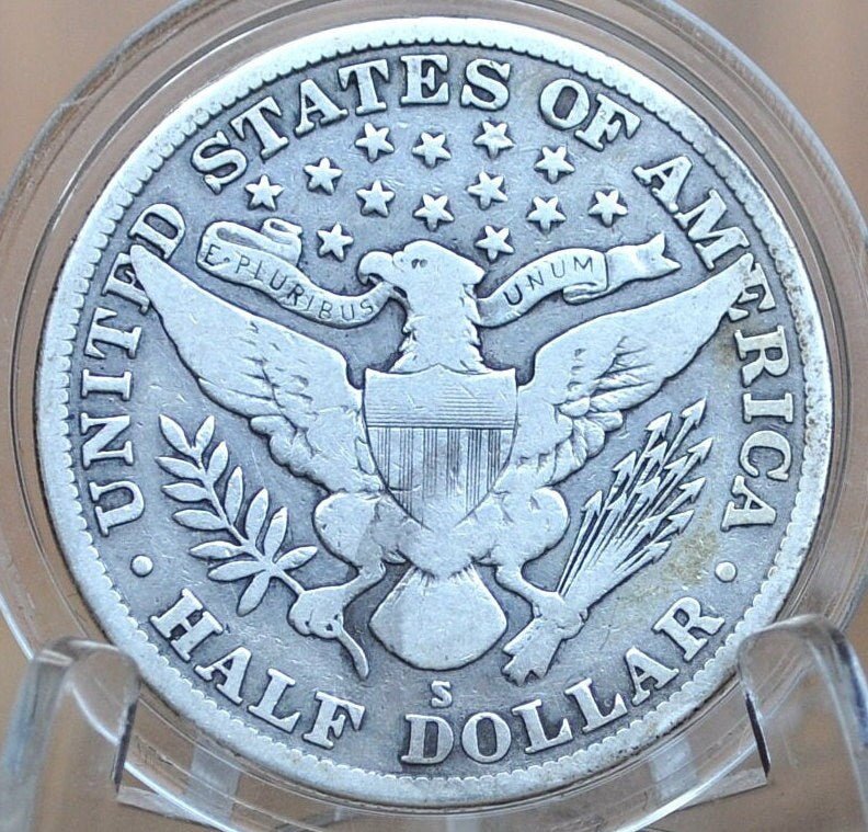 1914-S Barber Silver Half Dollar - F (Fine) Grade / Condition - San Francisco Mint - 1914S Half Dollar 1914 S Barber 50 Cent Coin 1914 US