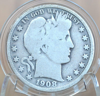 1908 Barber Half Dollar - G+ (Good Plus) Grade / Condition - Philadelphia Mint - 1908 Barber Silver Half Dollar