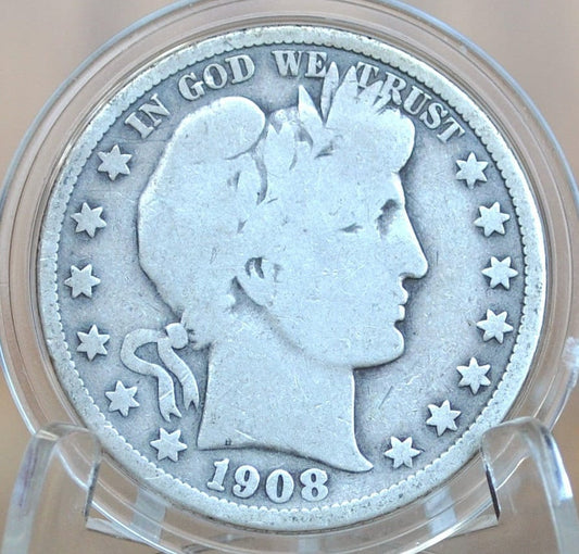 1908 Barber Half Dollar - G+ (Good Plus) Grade / Condition - Philadelphia Mint - 1908 Barber Silver Half Dollar