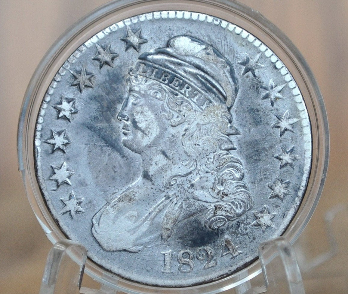 1824 Capped Bust Half Dollar, 4 over 4 Variety - VF (Very Fine) - 1824 Half Dollar US Half Dollar 1824 Bust Half - Early American Coin