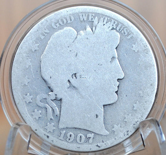 1907-S Barber Silver Half Dollar, Better Date - G (Good) Grade/Condition - San Francisco Mint, 1907S Half Dollar 1907 S Barber 50 Cent Coin