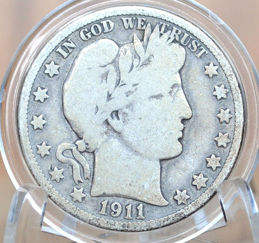 1911-S Barber Silver Half Dollar - VG (Very Good) Condition - San Francisco Mint - 1911S Half Dollar 1911 S Barber 50 Cent Coin 1911 US