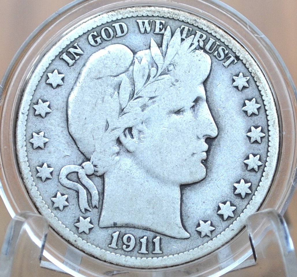 1911-D Barber Half Dollar - VG+ (Very Good/VG10)-Denver Mint-1911D Silver Half Dollar 1911 D Barber 1911D Half Dollar, Nice Coin Low Mintage