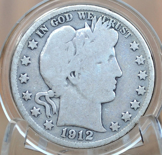 1912-S Barber Silver Half Dollar - G+ (Good Plus) Grade/Condition - San Francisco Mint -1912S Half Dollar 1912 S Barber 50 Cent Coin 1912 US