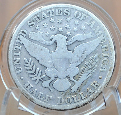 1912-S Barber Silver Half Dollar - G+ (Good Plus) Grade/Condition - San Francisco Mint -1912S Half Dollar 1912 S Barber 50 Cent Coin 1912 US