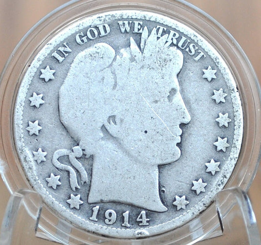 1914-S Barber Silver Half Dollar - G (Good) Grade / Condition - San Francisco Mint - 1914S Half Dollar 1914 S Barber 50 Cent Coin 1914 US