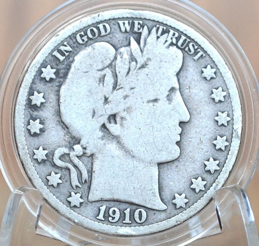 1910-S Barber Silver Half Dollar - VG (Very Good) Condition - San Francisco Mint - 1910S Half Dollar 1910 S Barber 50 Cent Coin 1910 US