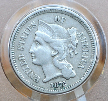 1872 Three Cent Nickel US Coin - Civil War Era - Great Condition - Choose by Grade / Condition Us 3 Cent Coins 1872