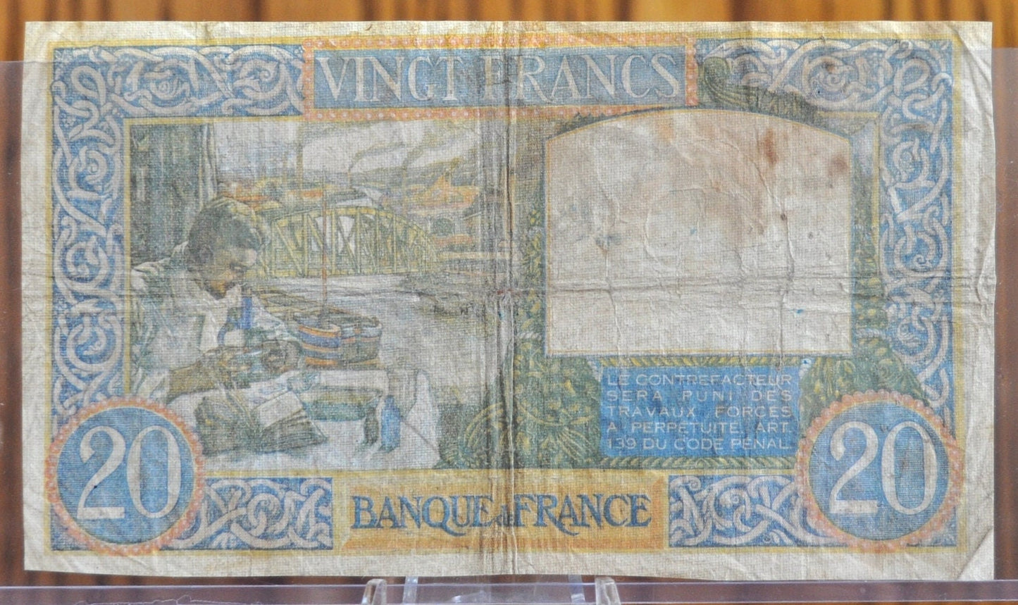 1941 France 20 Franc Banknote - Travail et Science Type - 20-2-1941 (February 20th 1941) - French Twenty Francs Banknote 1941 P#92b