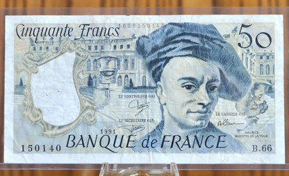 1991 France 50 Franc Banknote - Maurice Quentin de la Tour - Pick Number 152e (P#152e) - French Fifty Francs Banknote 1991