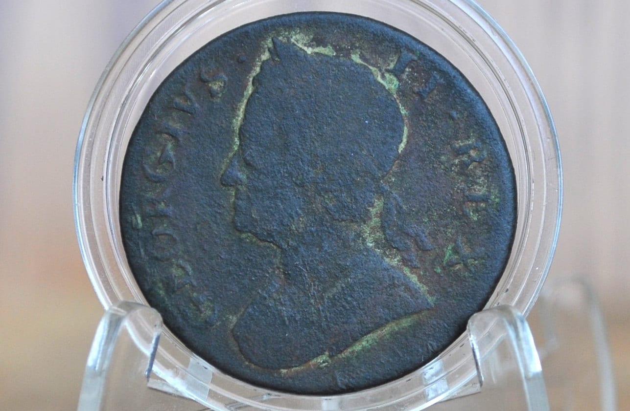 1749 UK Halfpenny - Great Details, Corrosion - 1749 Great Britain 1/2 Penny - Copper Half Penny 1749