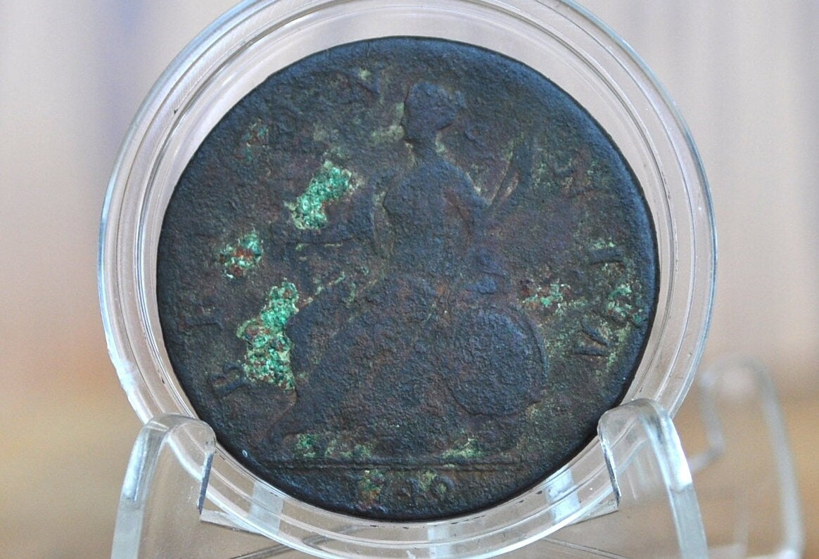 1749 UK Halfpenny - Great Details, Corrosion - 1749 Great Britain 1/2 Penny - Copper Half Penny 1749