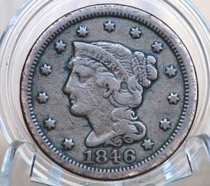 1846 Braided Hair Large Cent - VG (Very Good) Grade/Condition - 1846 Coronet Cent - 1846 US Large Cent - Braided Hair 1839 to 1857