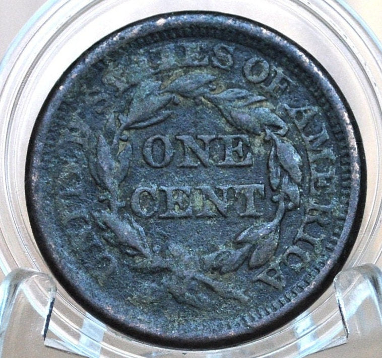 1847 Braided Hair Large Cent - XF Details, Corrosion - 1856 Coronet Large Cent - 1856 US Cent, 1856 Large Cent