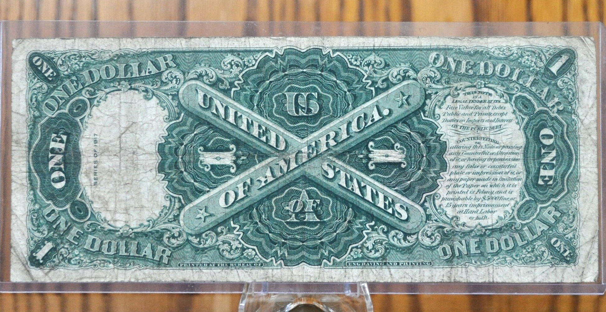 1917 1 Dollar Bill Legal Tender, Fr#36 - F (Fine) Grade / Condition - 1917 Horse Blanket Note 1 Dollar Bill Large 1917 Fr#36 / Fr.36