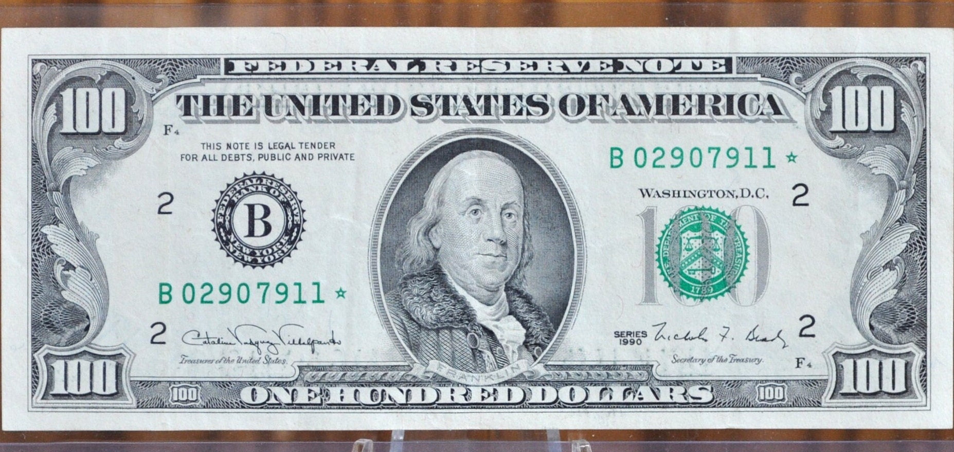 1990 100 Dollar Star Note, Fr#2173-B*, New York - Choice AU, Crisp Note - 1990 One Hundred Dollar Federal Reserve Star Note 1990, Fr2173B*