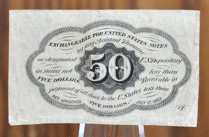1st Issue 50 Cent Fractional Currency (Fr#1312) - AU Grade/Condition - Straight Edges with Monogram, First Issue Fractional Fifty Cents