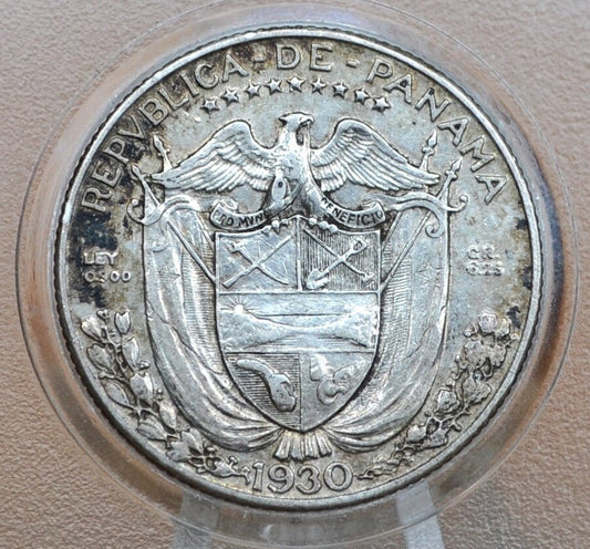 Rarer 1930 Panama 1/4 Balboa - Great Condition, AU - Silver Quarter Balboa Coin 1930 Panama, Only 400,000 Made, High Grade