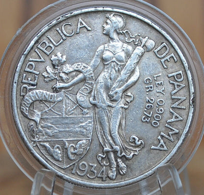 1934 Panama 1 Balboa - Great Condition, XF, Silver, Only 225,000 Made! High Grade Scarce Coin, Balboa 1934 Panama