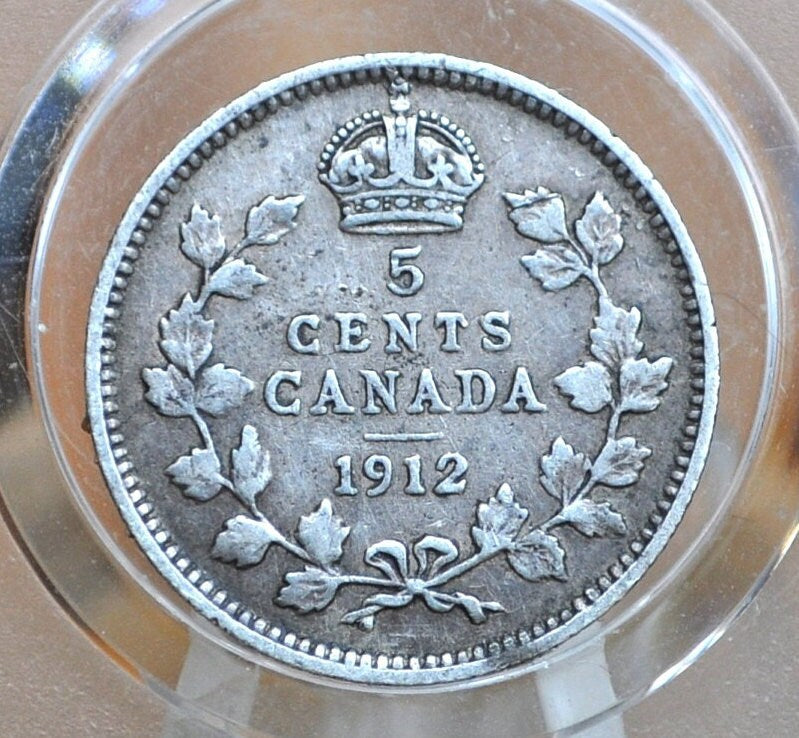 1912 Canadian Silver 5 Cent Coin - XF (Extremely Fine) Condition - King George - Canada 5 Cent Sterling Silver 1912 Canada