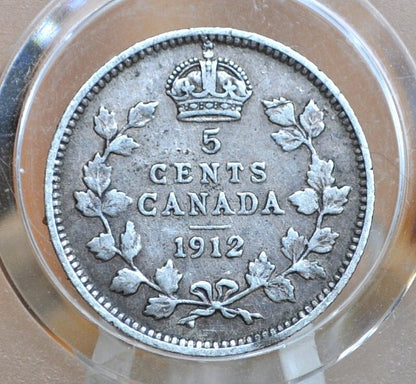1912 Canadian Silver 5 Cent Coin - XF (Extremely Fine) Condition - King George - Canada 5 Cent Sterling Silver 1912 Canada