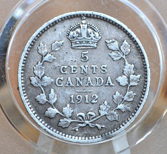 1912 Canadian Silver 5 Cent Coin - XF (Extremely Fine) Condition - King George - Canada 5 Cent Sterling Silver 1912 Canada