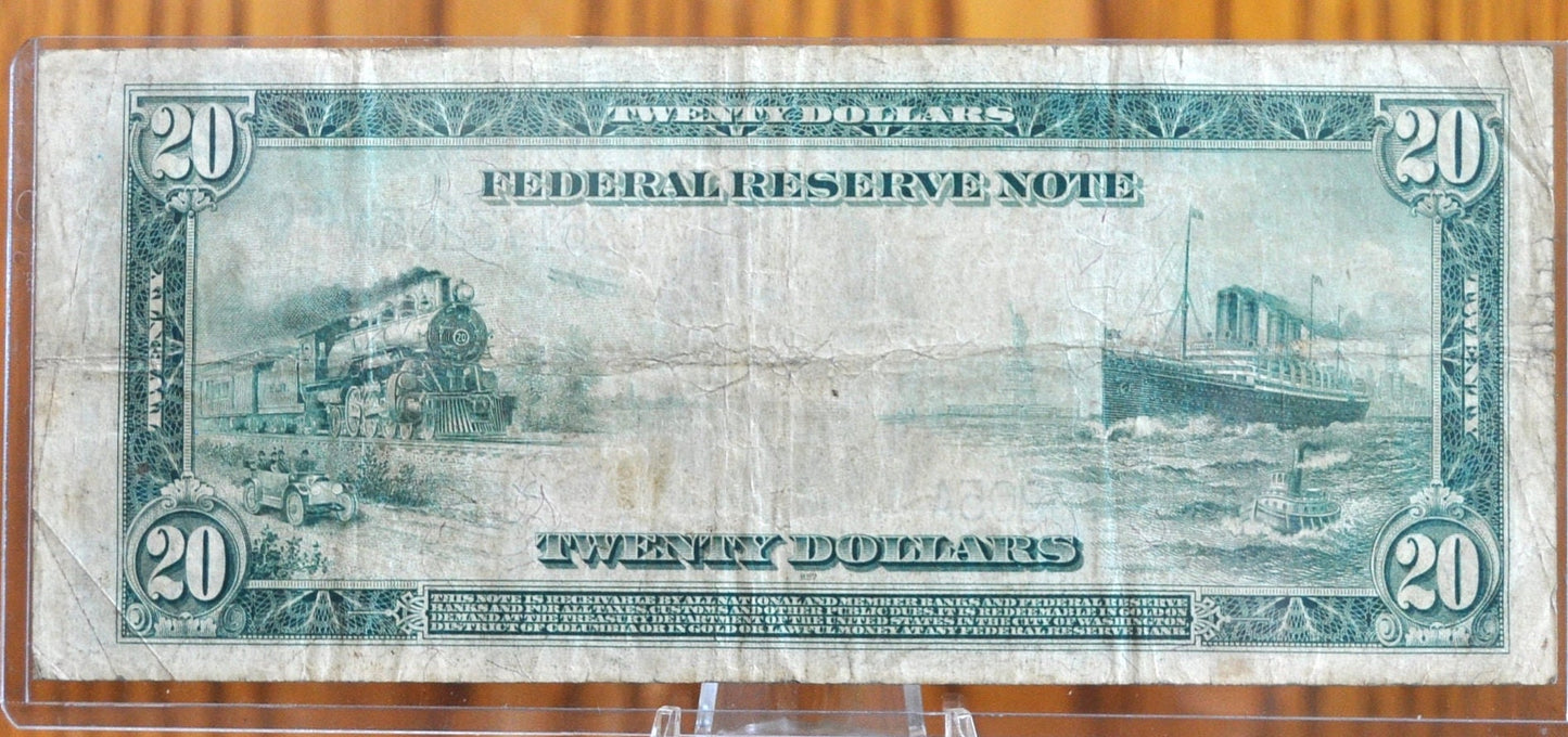 1914 20 Dollar Federal Reserve Note Large Size Fr#975 - VF (Very Fine), Nice Note - Philadelphia 1914 Twenty Dollar Bill 1914 Fr975 / Fr.975