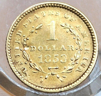 1853 Liberty Head One Dollar Gold Coin - Great Detail - 1 Dollar Gold Coin 1853 Liberty Head - Beautiful Coin