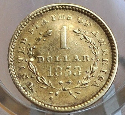 1853 Liberty Head One Dollar Gold Coin - Great Detail - 1 Dollar Gold Coin 1853 Liberty Head - Beautiful Coin