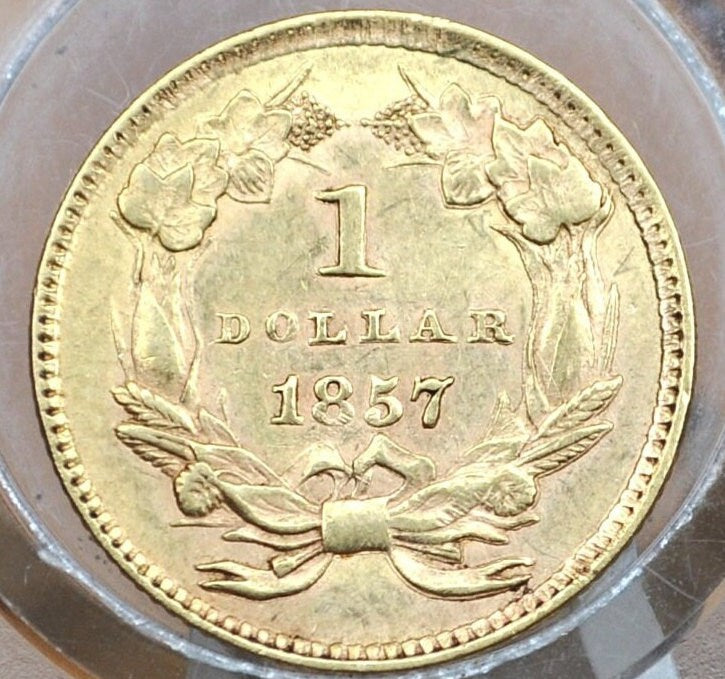 1857 Indian Princess Head One Dollar Gold Coin (Type 3) - AU (About Uncirculated), Lustrous - 1 Dollar Gold 1857 Indian Princess Gold