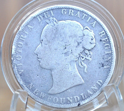1872 Newfoundland 50 Cent Coin - G/VG Grade / Condition - Low Mintage, Only 48,000 Made - Fifty Cents Newfoundland 1872 - Queen Victoria