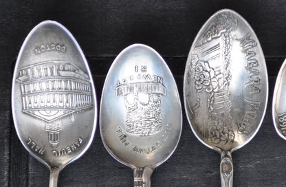 Set of 6 Antique New England Sterling Souvenir Spoons, Large Sizes, Awesome for Décor & Collections, Silver Spoons Souvenir Spoons Sterling