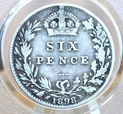 1898 Sixpence Great Britain - Sterling Silver - Queen Victoria - Sterling Silver 6 Pence - 1898 Six pence 1898 6 Pence