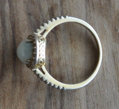 Antique Green Moonstone Ring Set in Sterling Silver - Size 7 Ring Size 7 (17.5 MM) - Emotional Balance, Love, Compassion, Pear Cut Moonstone