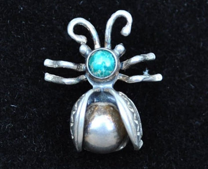 Awesome Vintage Bee Pin! Sterling Silver, Opal Stone - Silver Bee Pin / Sterling Honeybee Pin - Bug Jewelry, Vintage Bee Jewelry!