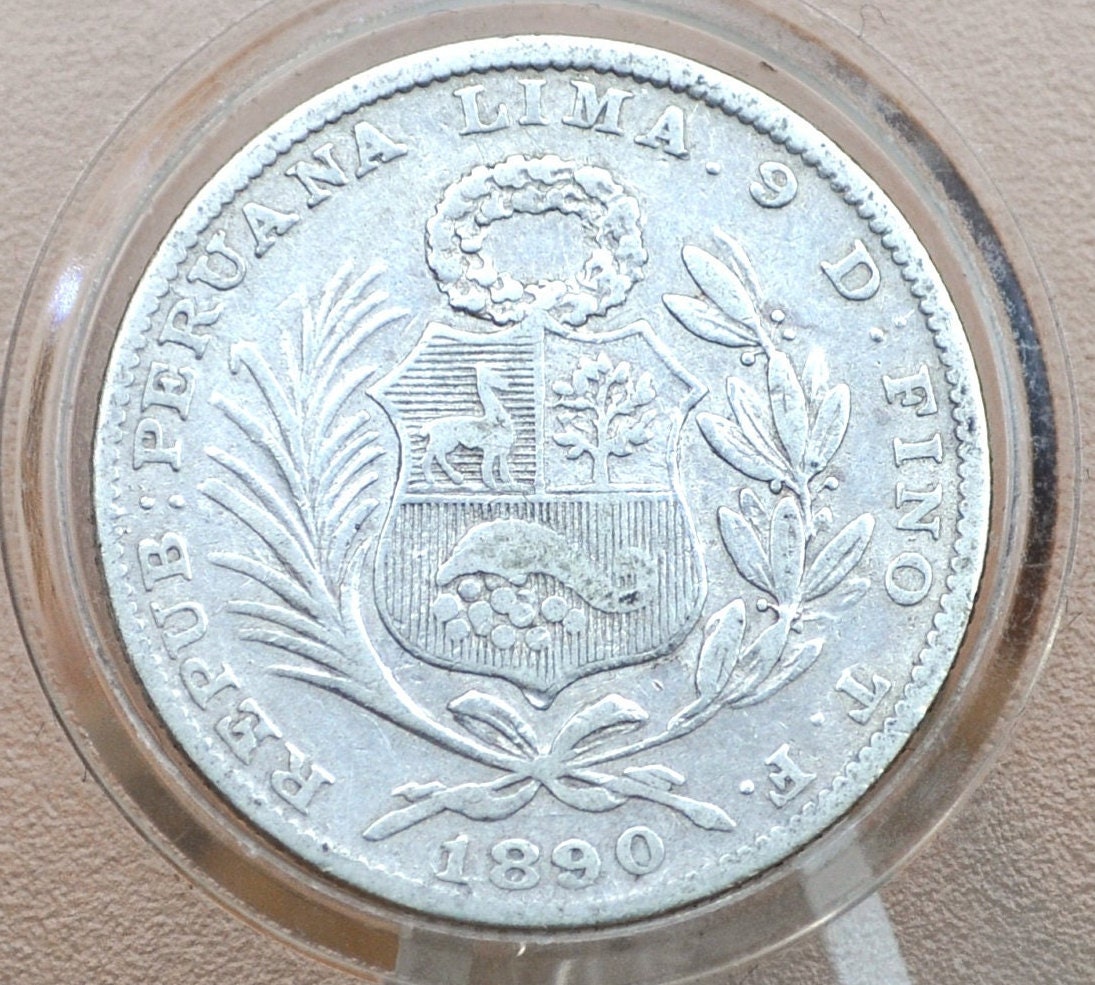 1890 Peru Silver 1/5 Sol - Low Mintage, Only 85,000, Great Condition - 1890 One Fifth Sol Peru Silver Un Sol 1890 TF Republica Peruana Lima