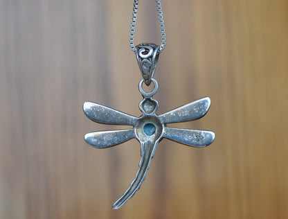 Beautiful Vintage Sterling Silver Dragonfly Necklace - Vintage Dragonfly Pendent - Lovely Piece