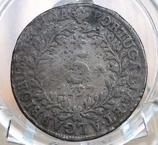 1797 Portuguese 5 Reis Portugal - 1700s Old Copper Coin - Republica Portugesa Five Reis 1797 - Old Portuguese Coin