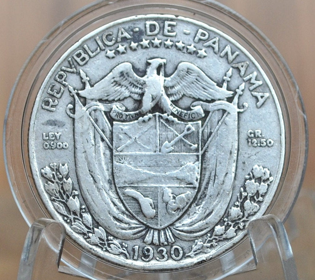 Rarer 1930 Panama 1/2 Balboa - Great Condition, VF/XF - Silver Half Balboa Coin 1930 Panama, Only 300,000 Made, High Grade