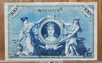 1908 100 Mark German Paper Note - Reichsbanknote - Great Condition, Beautiful Design - One Hundred Mark Note 1908