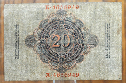 1907 20 Mark German Paper Note - Reichsbanknote - Great Condition - Twenty Marks 1907 Germany