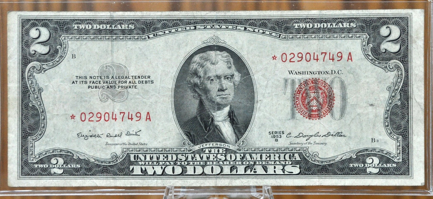 1953 STAR NOTE Red Seal 2 Dollar United States Note - VF (Very Fine) Grade - 1953-B Two Dollar U.S. Star Note 1953B Star Note Fr#1511*