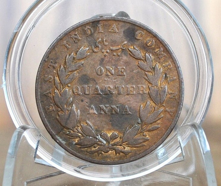 1835 East India Company 1/4 Anna, Great Condition, Dutch East India Company One Quarter Anna 1835, Early 1800's Coin