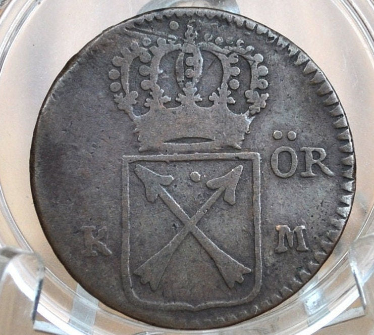1726 Swedish 1 Ore - 1 OR KM - 1700s Coins - 1726 One Ore Sweden, Early 1700s Coin, Great Piece of History