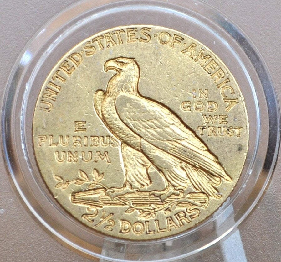 1908 2.5 Dollar Gold Coin, AU Beautiful Coin, Two and a Half Dollar Gold 1908 Indian Head Gold Quarter Eagle, Affordable, Historic Coin Type