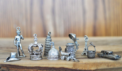 Vintage Sterling Silver Charms! Choice of Charm! Bracelet Charms, Travel Charms, Working Charms, Baseball, Stein, Eifel Tower, + many more!